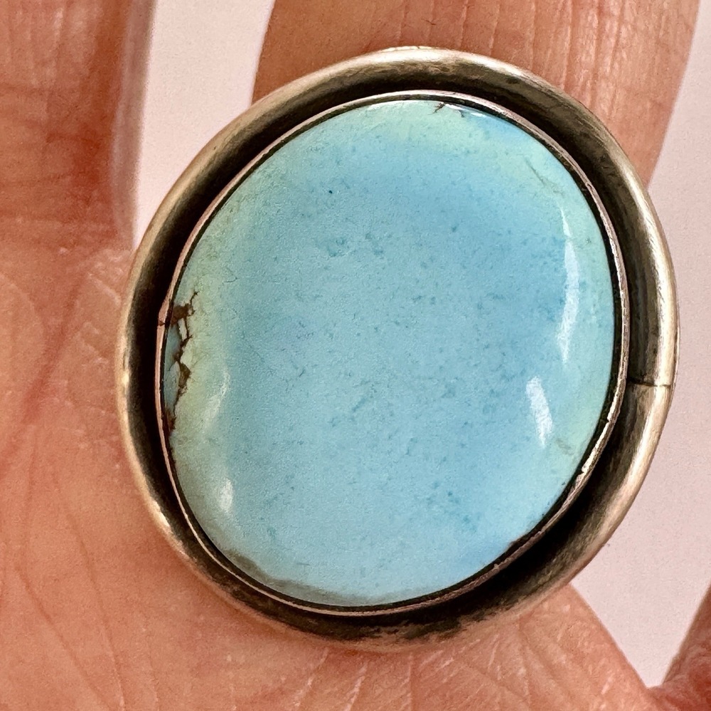 Navajo Turquoise Ring Blue Golden Hills Adjustable Signed AM Sterling‎ Native